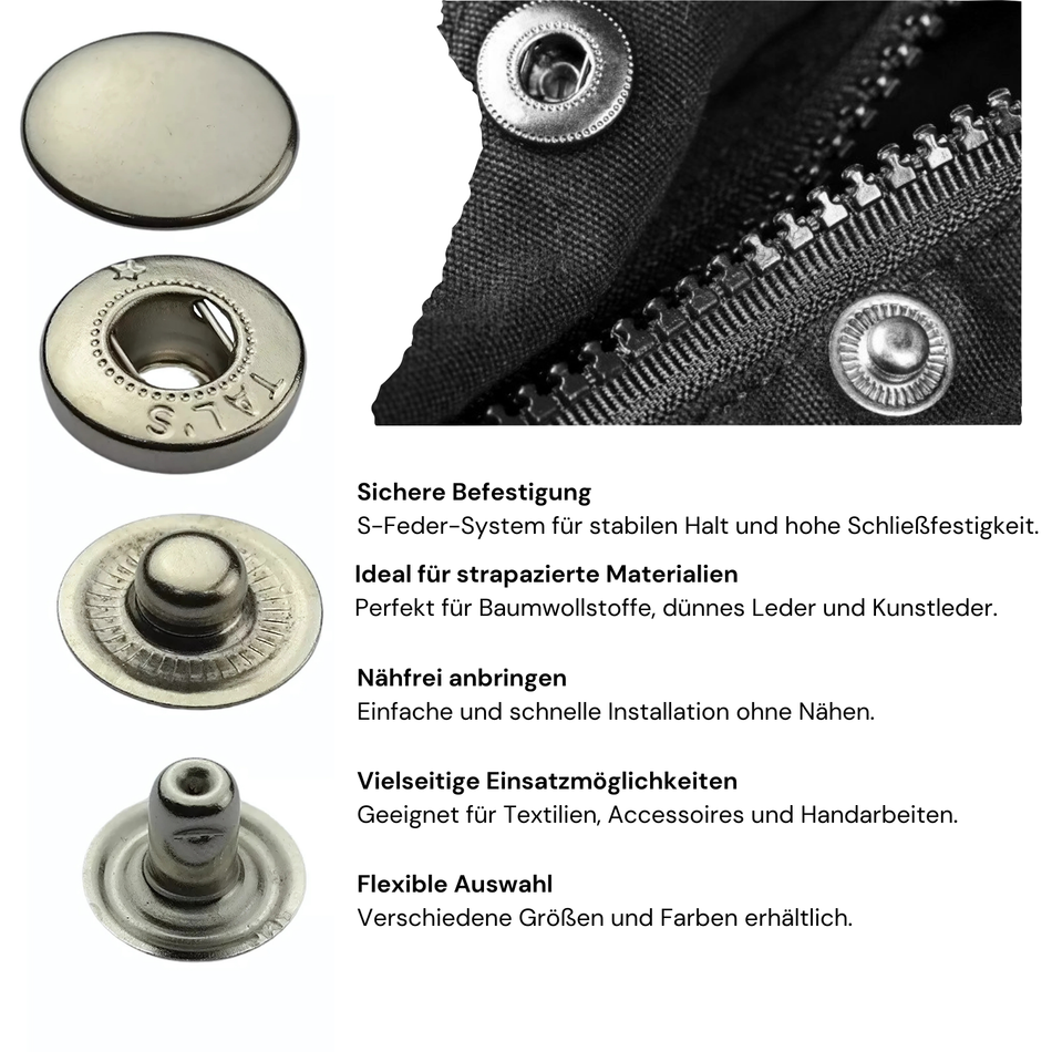 S-Feder snap fasteners selectable size 10 mm / 12.5 mm / 15 mm
