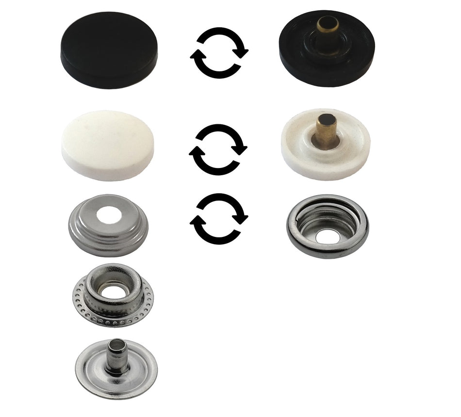 Ring-spring press fasteners 17 mm with plastic cap