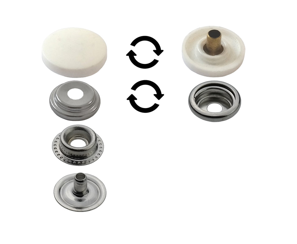 Ring-spring press fasteners 17 mm with plastic cap