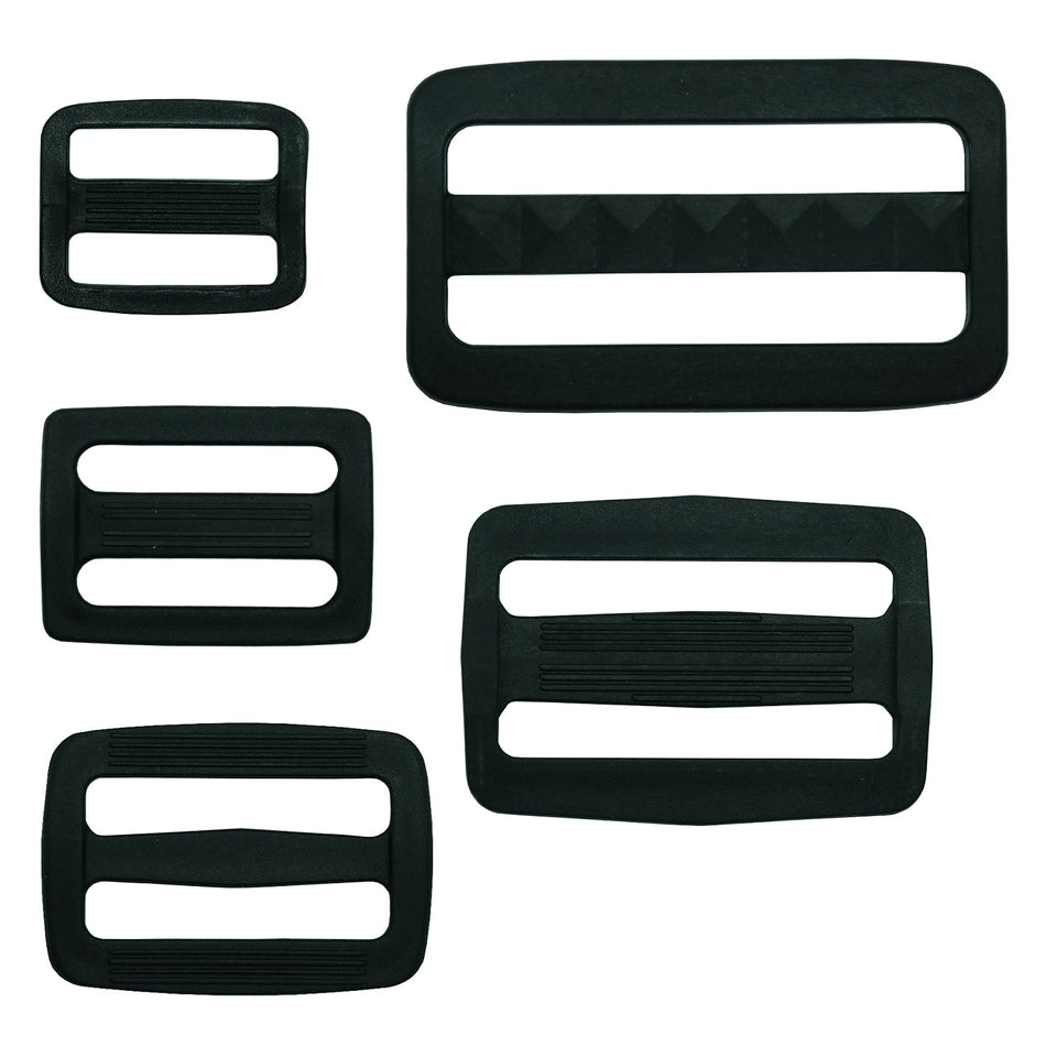 Webbing slider stopper for webbing and buckle regulator plastic