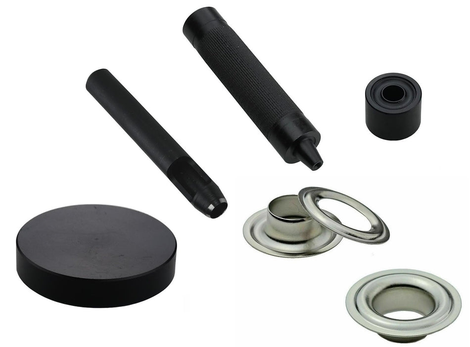 Set + 100 pcs. eyelets DIN 7332, Ø 10mm - 16mm, stainless steel, brass, steel